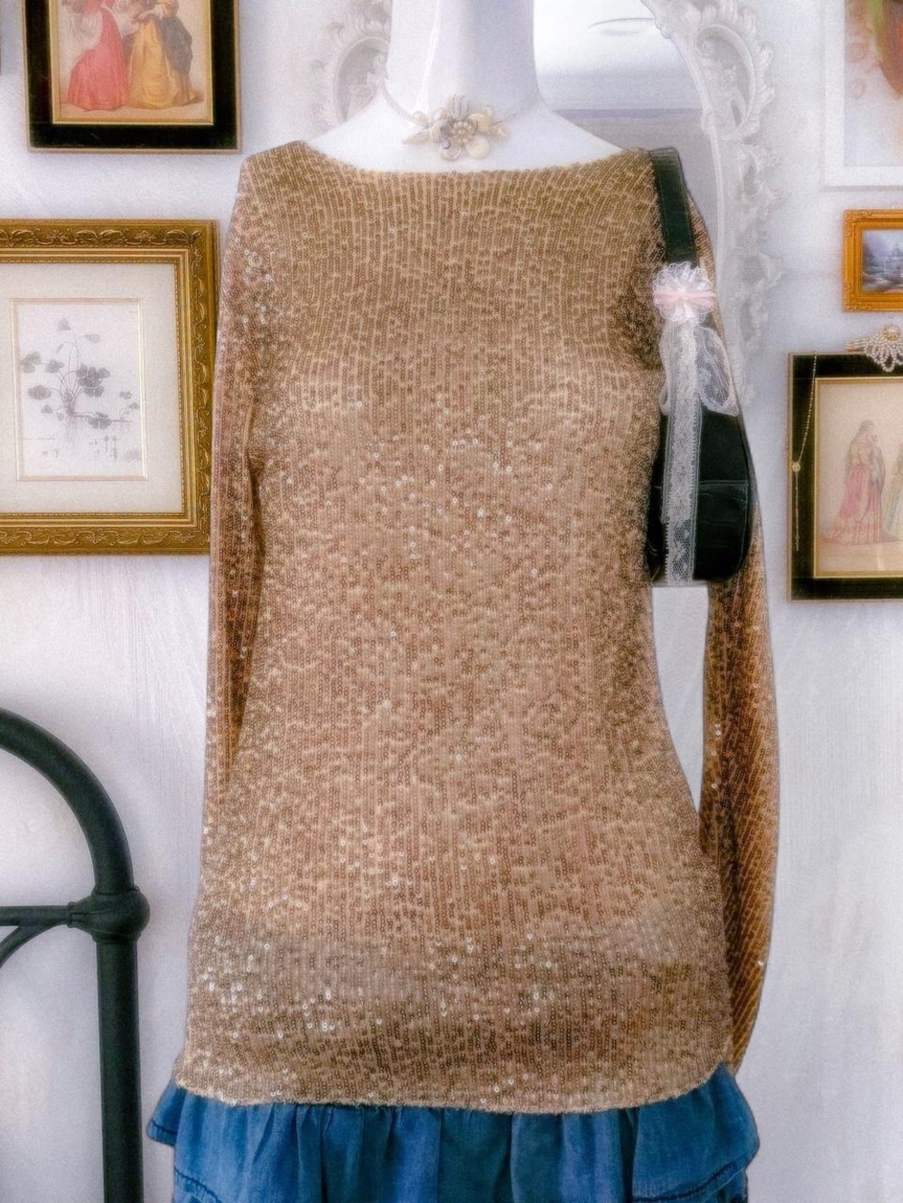 Glam shimmery sparkle sequin gold top